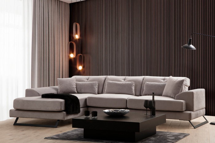 Atelier Del Sofa Sofá Esquinero Frido Left (Chl+3R) Gris Claro 304 cm x 190 cm Comodidad y Estilo Industrial